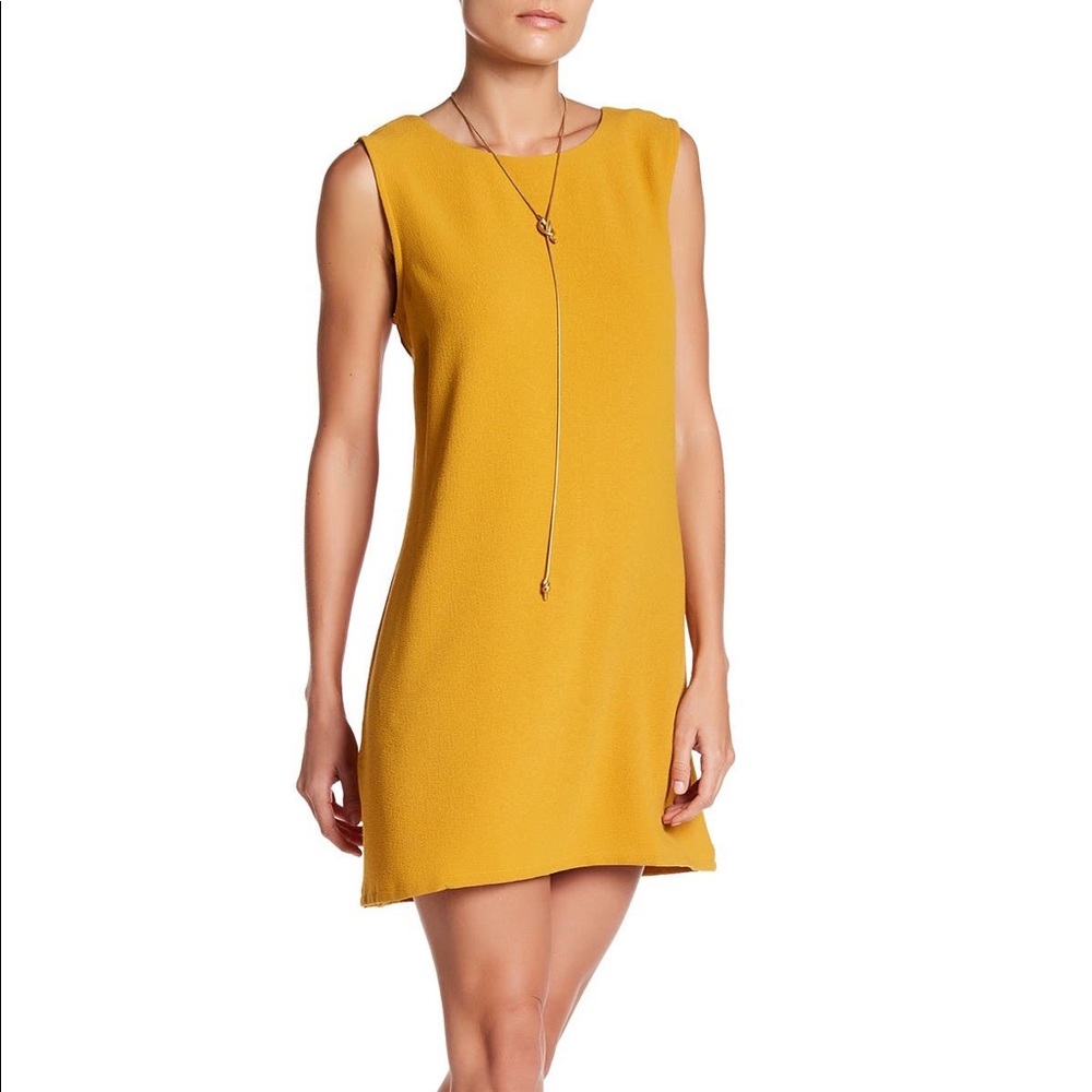 Bobeau Lattice Back Shift Dress Mustard